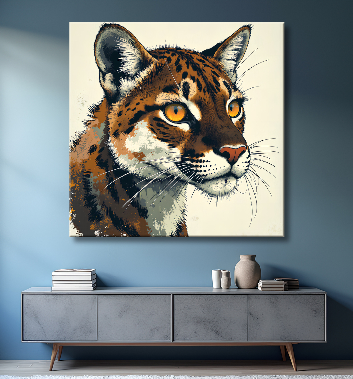 Tableau léopard moderne - Peinture animalière expressive et graphique avec decor