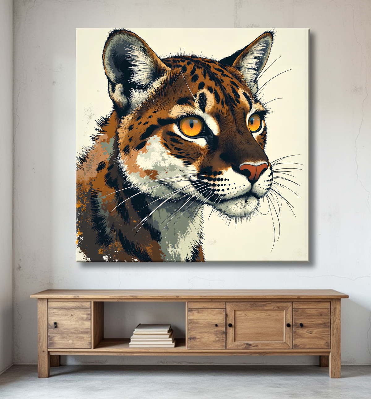Tableau léopard moderne - Peinture animalière expressive et graphique avec decor