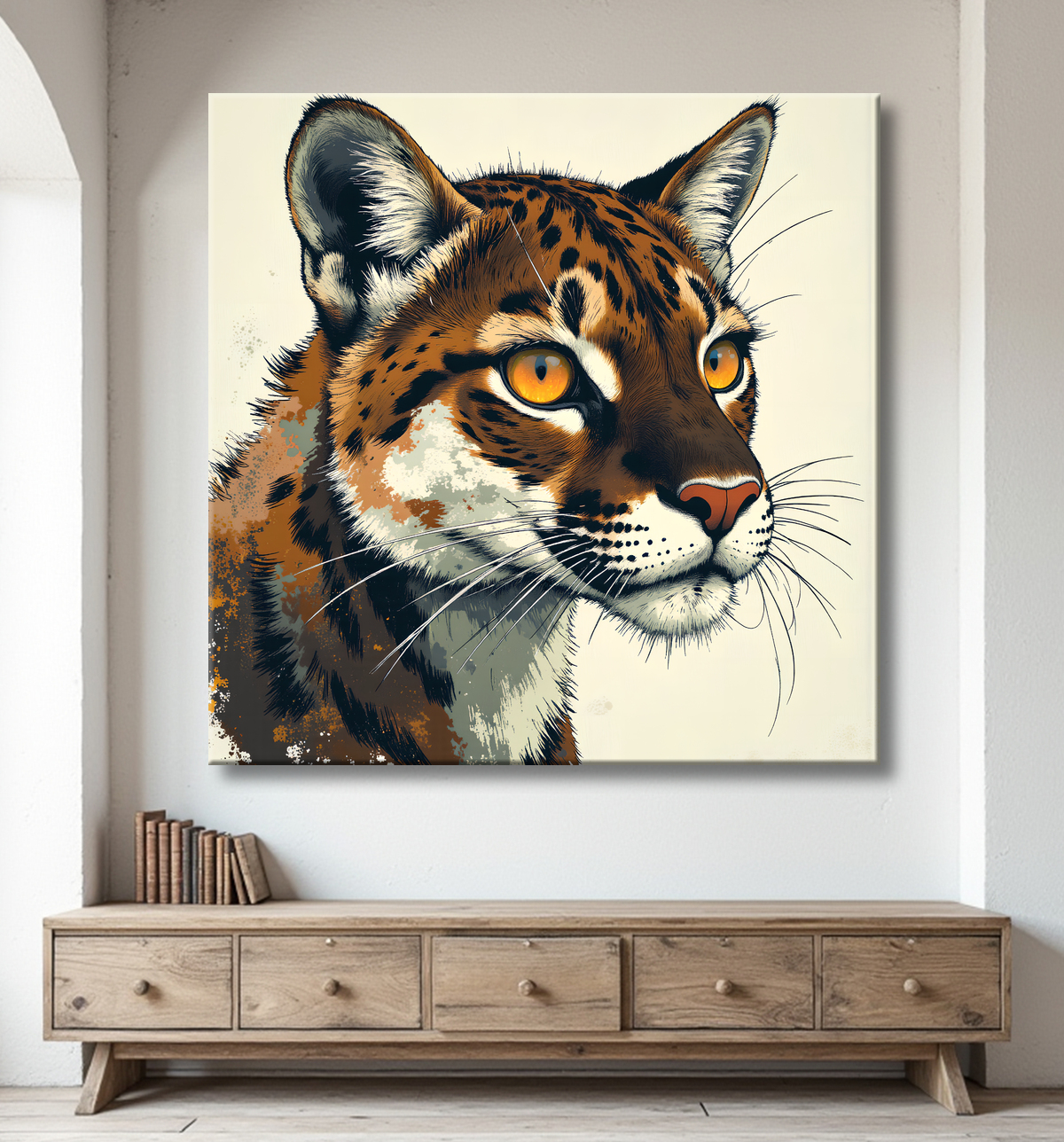 Tableau léopard moderne - Peinture animalière expressive et graphique avec decor
