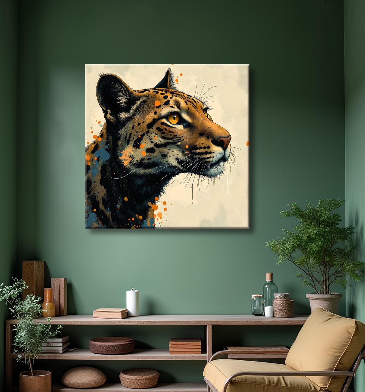 Tableau léopard moderne - Peinture animalière expressive et graphique avec decor