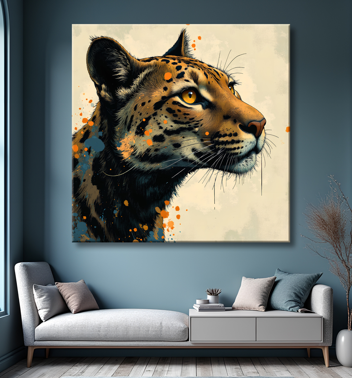 Tableau léopard moderne - Peinture animalière expressive et graphique avec decor