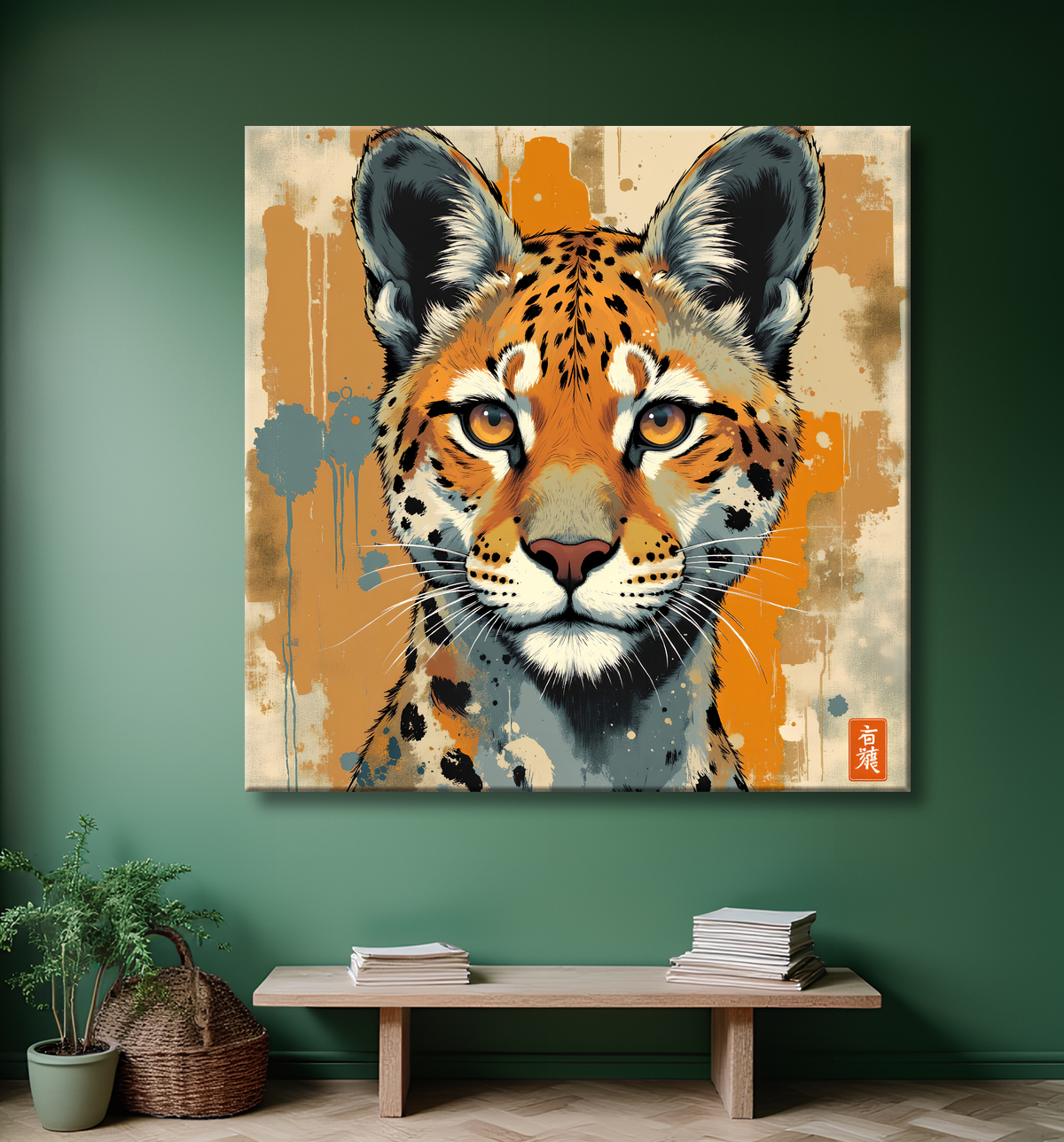 Tableau léopard moderne - Peinture animalière expressive et graphique avec decor