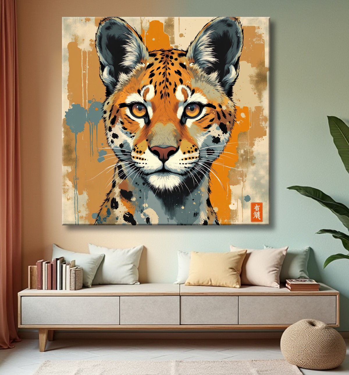 Tableau léopard moderne - Peinture animalière expressive et graphique avec decor