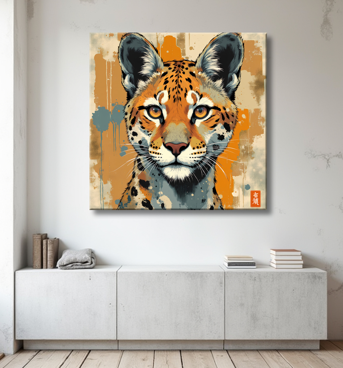 Tableau léopard moderne - Peinture animalière expressive et graphique avec decor