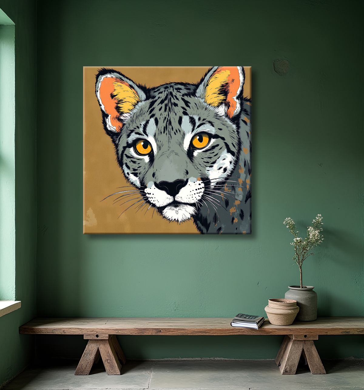 Tableau léopard moderne - Peinture animalière expressive et graphique avec decor