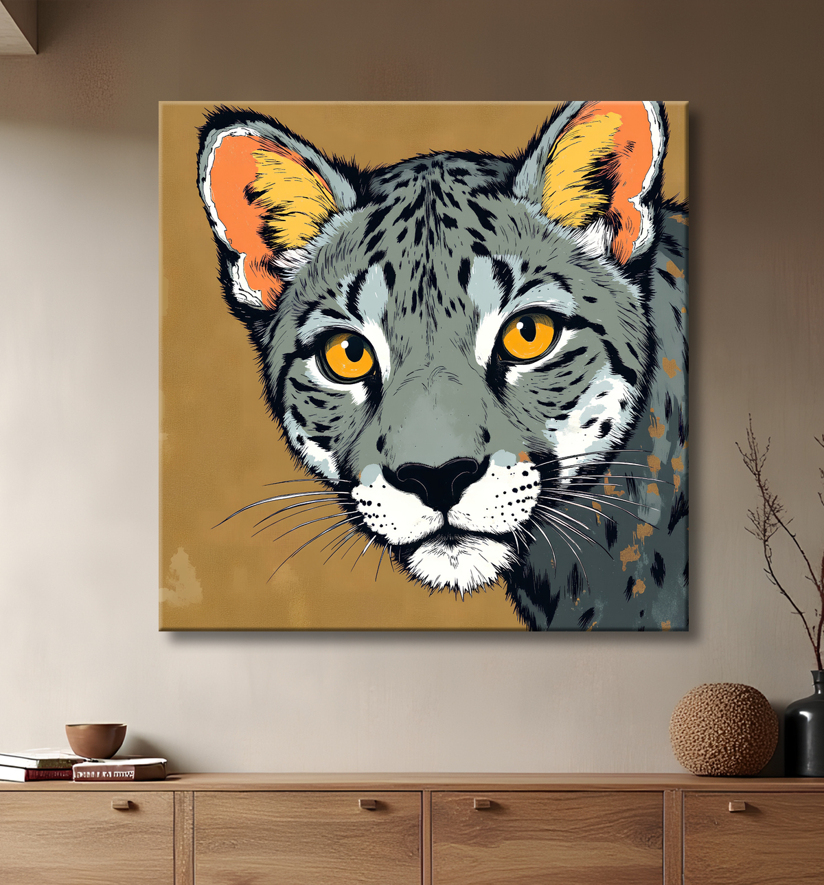 Tableau léopard moderne - Peinture animalière expressive et graphique avec decor
