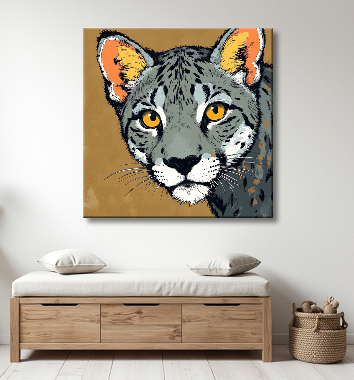 Tableau léopard moderne - Peinture animalière expressive et graphique avec decor