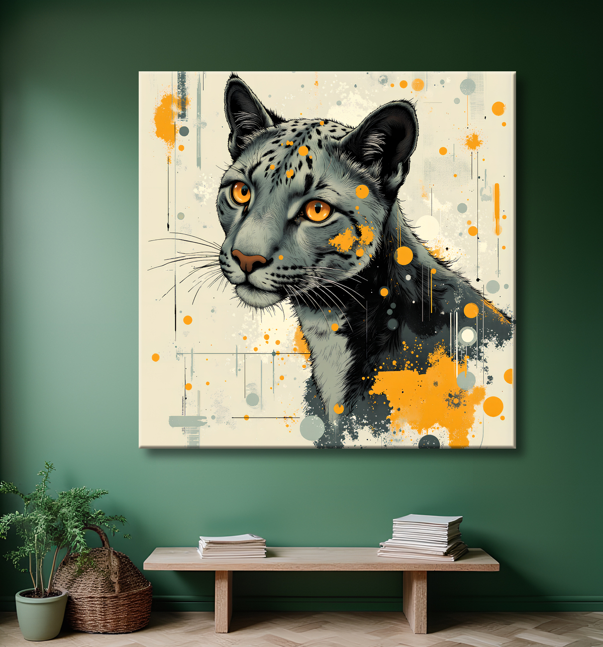 Tableau léopard moderne - Peinture animalière expressive et graphique avec decor