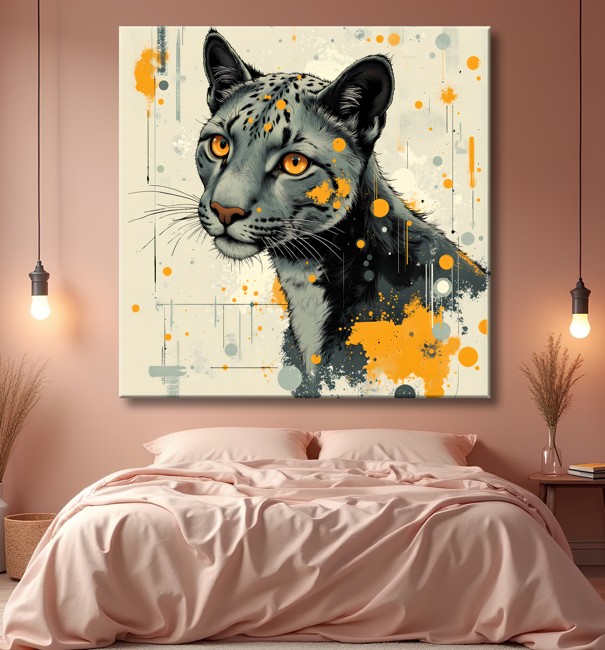 Tableau léopard moderne - Peinture animalière expressive et graphique avec decor