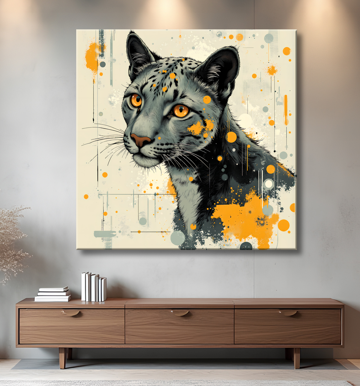 Tableau léopard moderne - Peinture animalière expressive et graphique avec decor