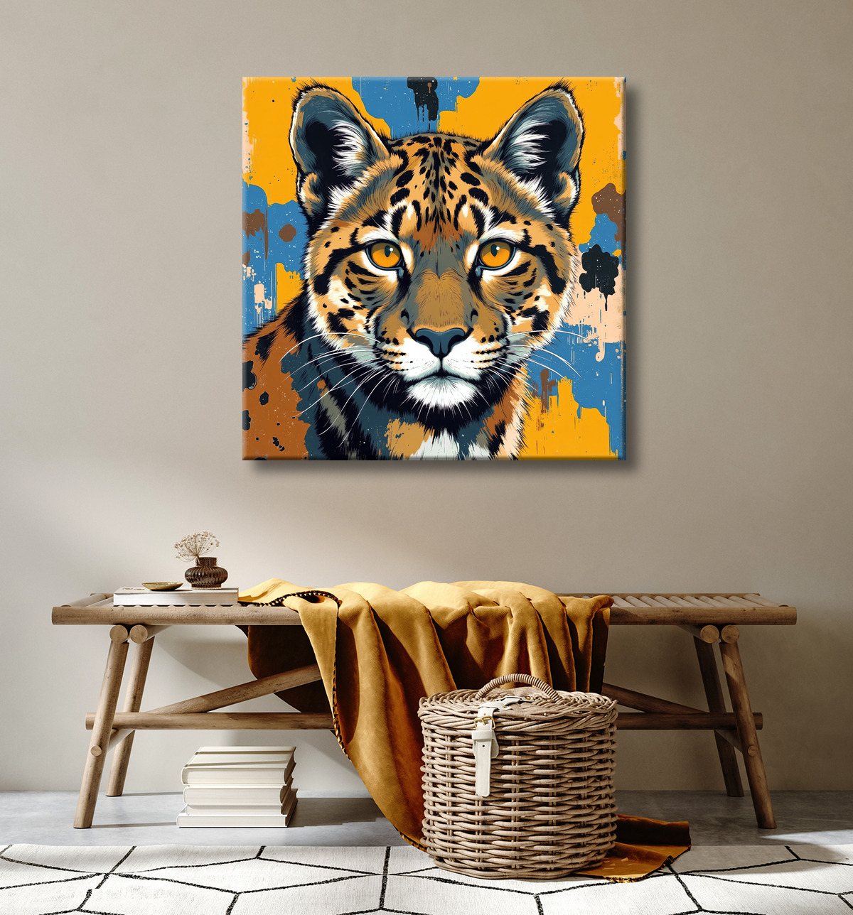 Tableau léopard moderne - Peinture animalière expressive et graphique avec decor