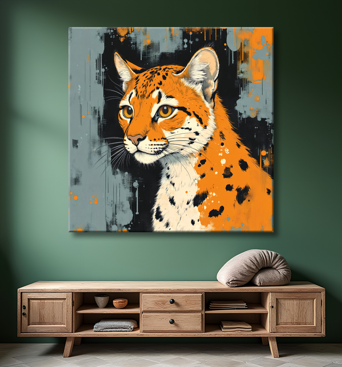 Tableau léopard moderne - Peinture animalière expressive et graphique avec decor