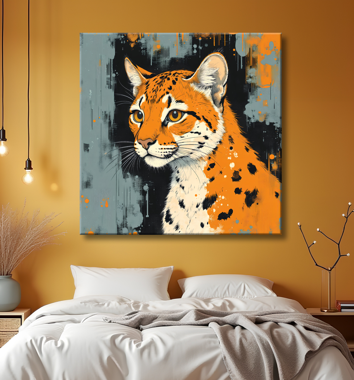 Tableau léopard moderne - Peinture animalière expressive et graphique avec decor