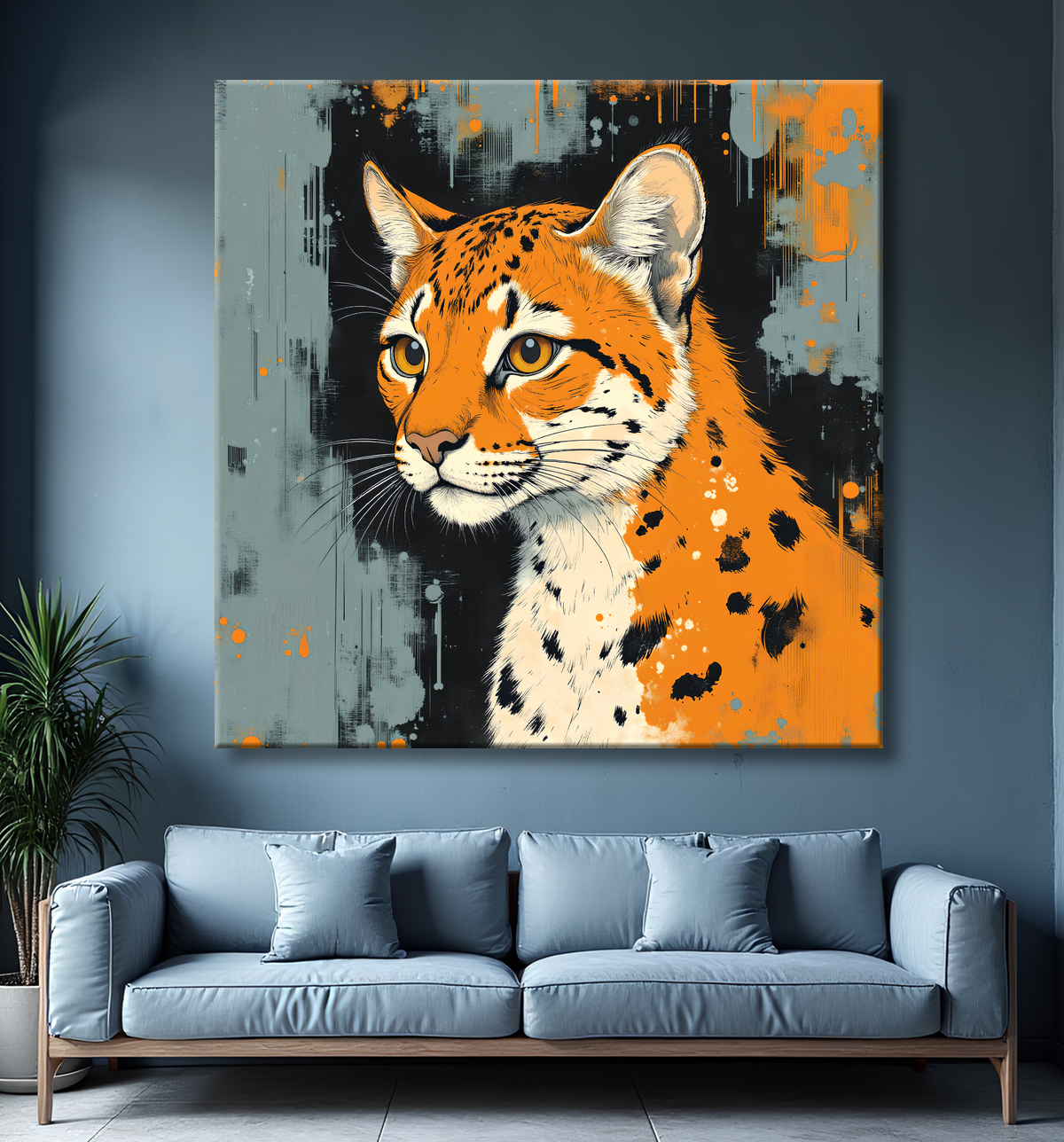 Tableau léopard moderne - Peinture animalière expressive et graphique avec decor