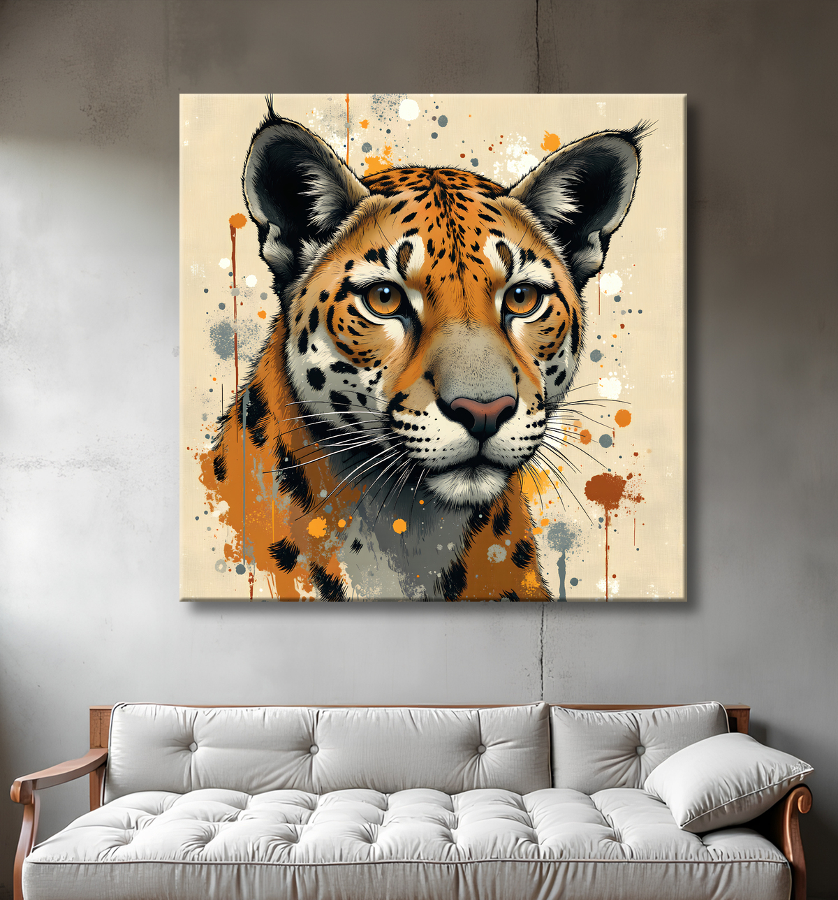 Tableau léopard moderne - Peinture animalière expressive et graphique avec decor
