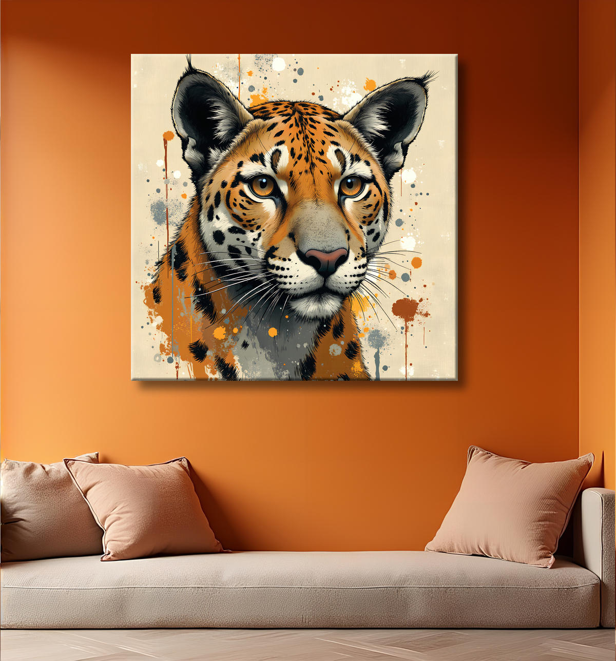 Tableau léopard moderne - Peinture animalière expressive et graphique avec decor