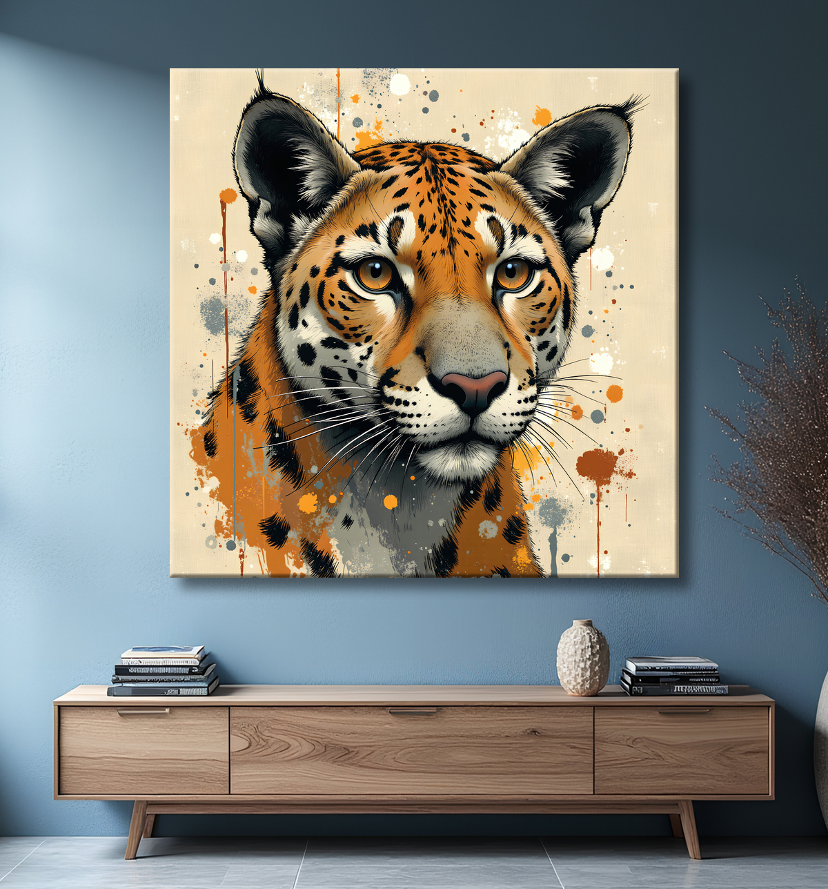 Tableau léopard moderne - Peinture animalière expressive et graphique avec decor