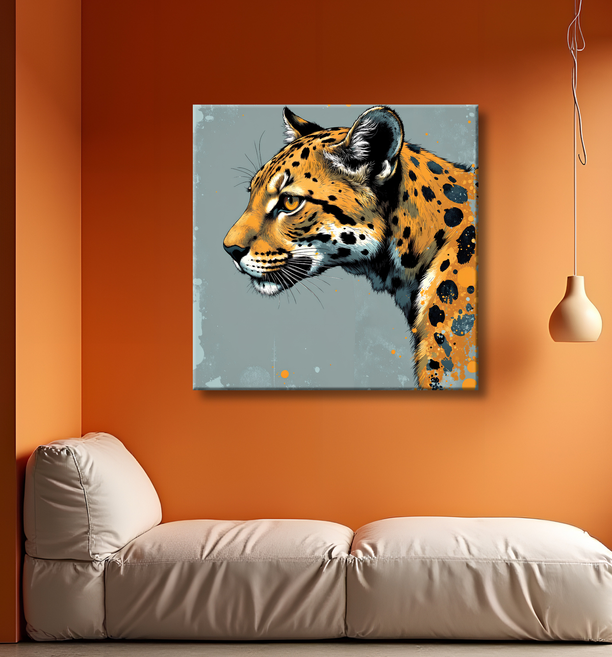 Tableau léopard moderne - Peinture animalière expressive et graphique avec decor