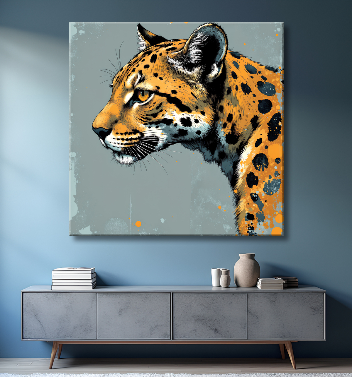 Tableau léopard moderne - Peinture animalière expressive et graphique avec decor