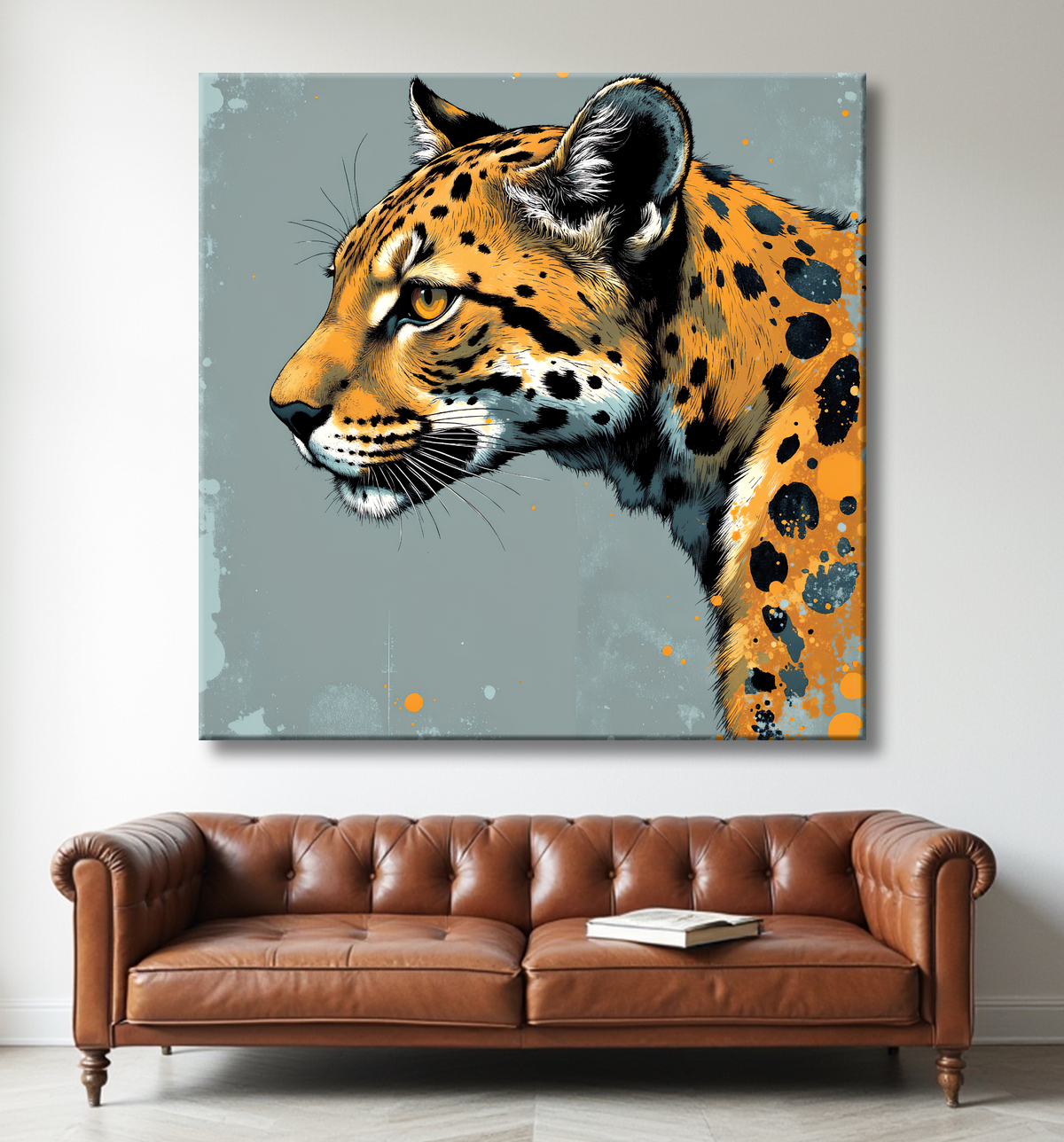 Tableau léopard moderne - Peinture animalière expressive et graphique avec decor