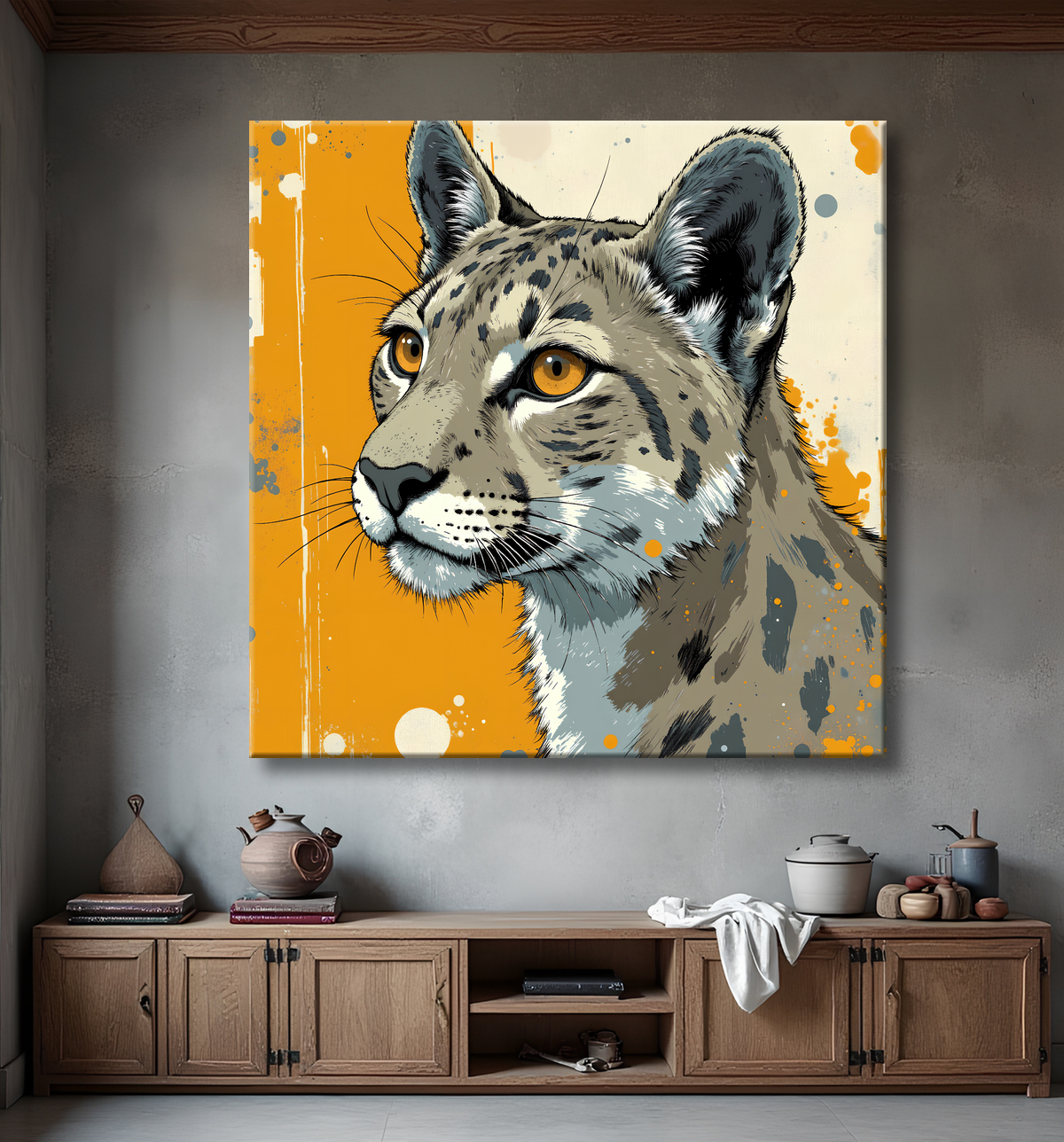 Tableau léopard moderne - Peinture animalière expressive et graphique avec decor