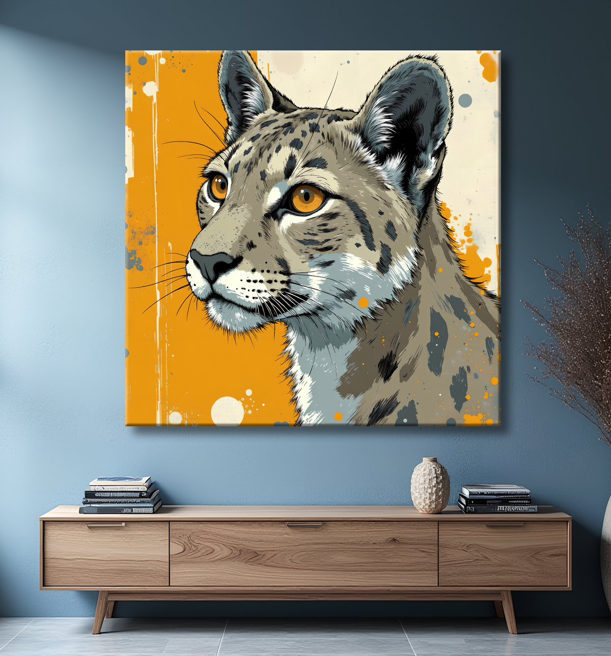 Tableau léopard moderne - Peinture animalière expressive et graphique avec decor