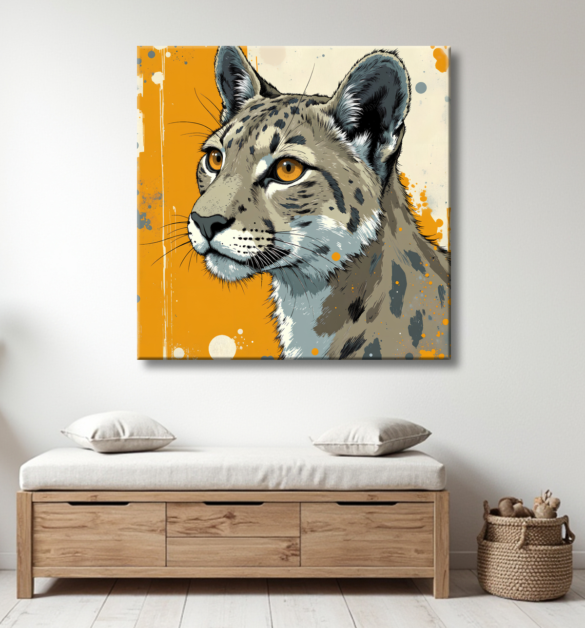 Tableau léopard moderne - Peinture animalière expressive et graphique avec decor