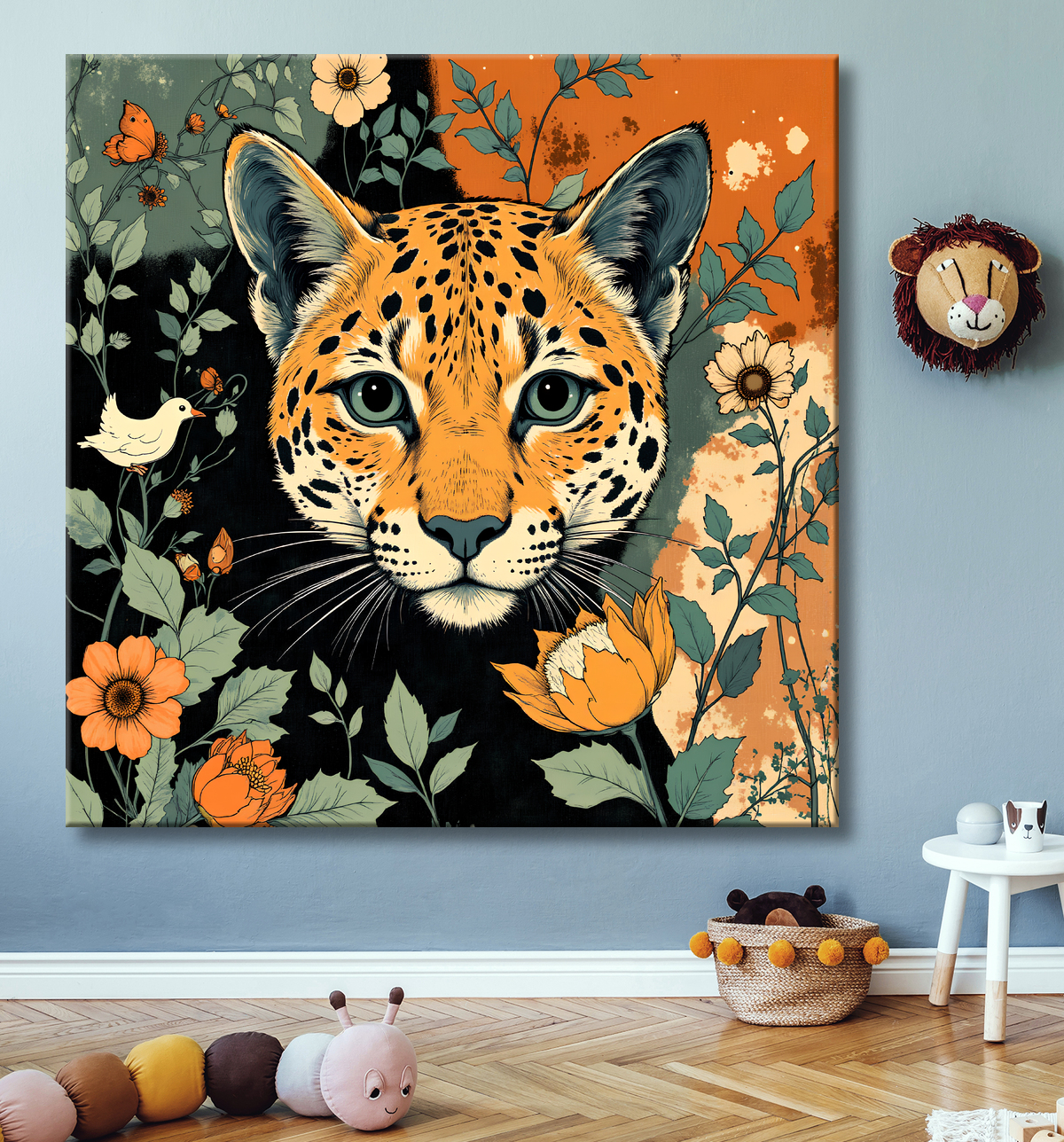 Tableau léopard moderne - Peinture animalière expressive et graphique avec decor