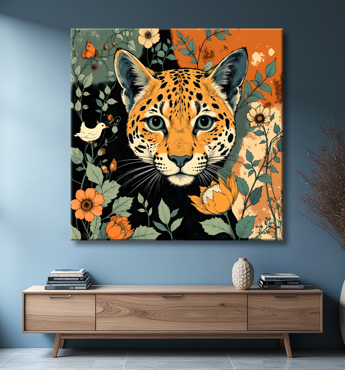 Tableau léopard moderne - Peinture animalière expressive et graphique avec decor
