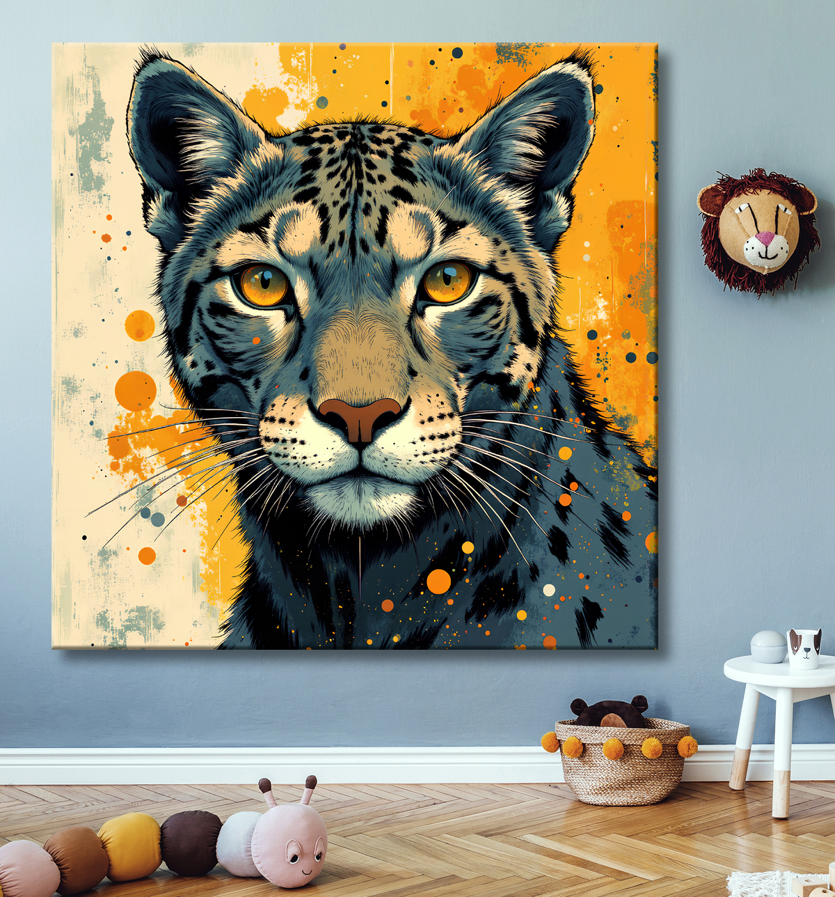 Tableau léopard moderne - Peinture animalière expressive et graphique avec decor