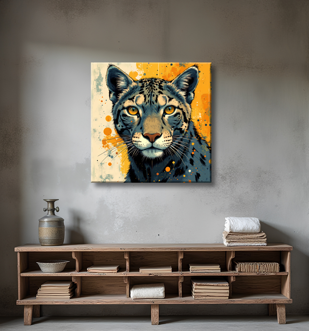 Tableau léopard moderne - Peinture animalière expressive et graphique avec decor