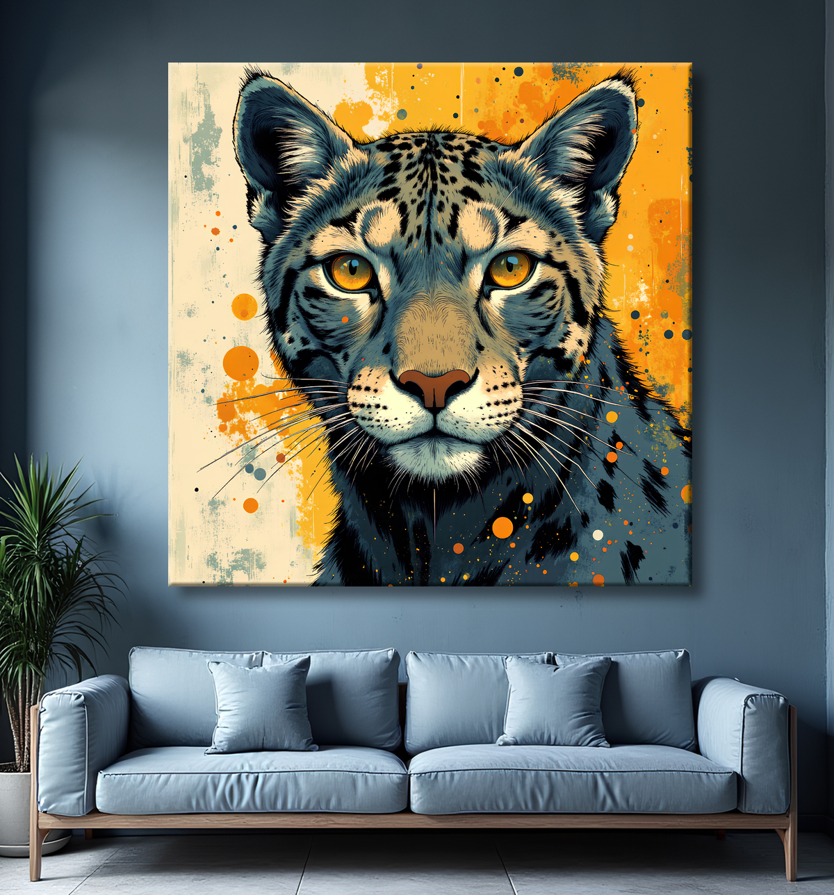 Tableau léopard moderne - Peinture animalière expressive et graphique avec decor