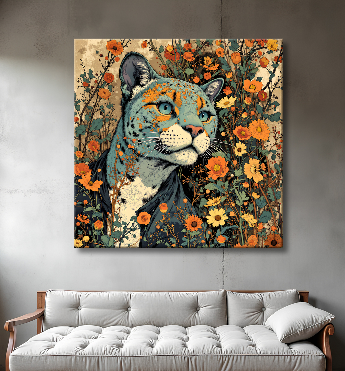 Tableau léopard moderne - Peinture animalière expressive et graphique avec decor