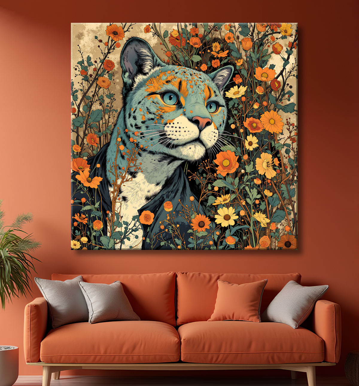 Tableau léopard moderne - Peinture animalière expressive et graphique avec decor