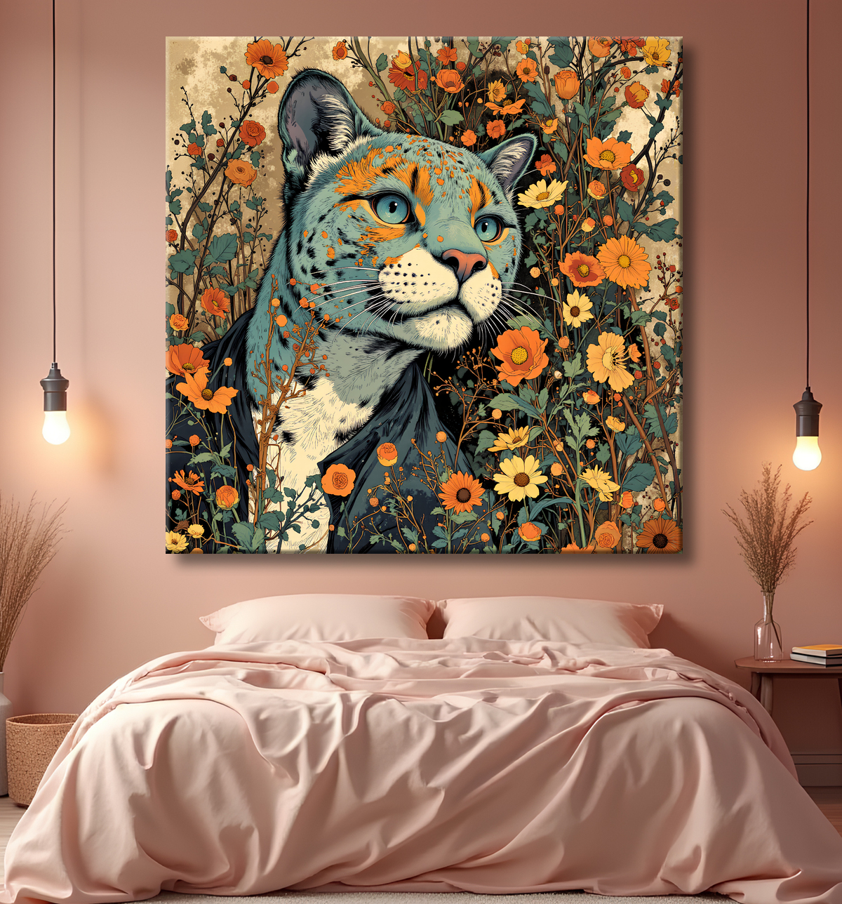 Tableau léopard moderne - Peinture animalière expressive et graphique avec decor