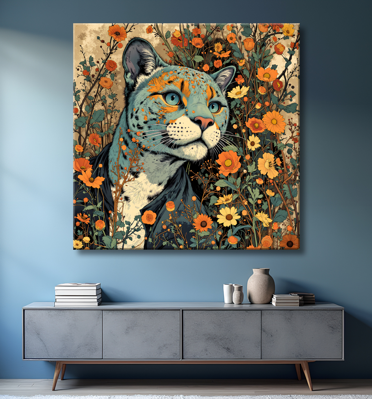 Tableau léopard moderne - Peinture animalière expressive et graphique avec decor