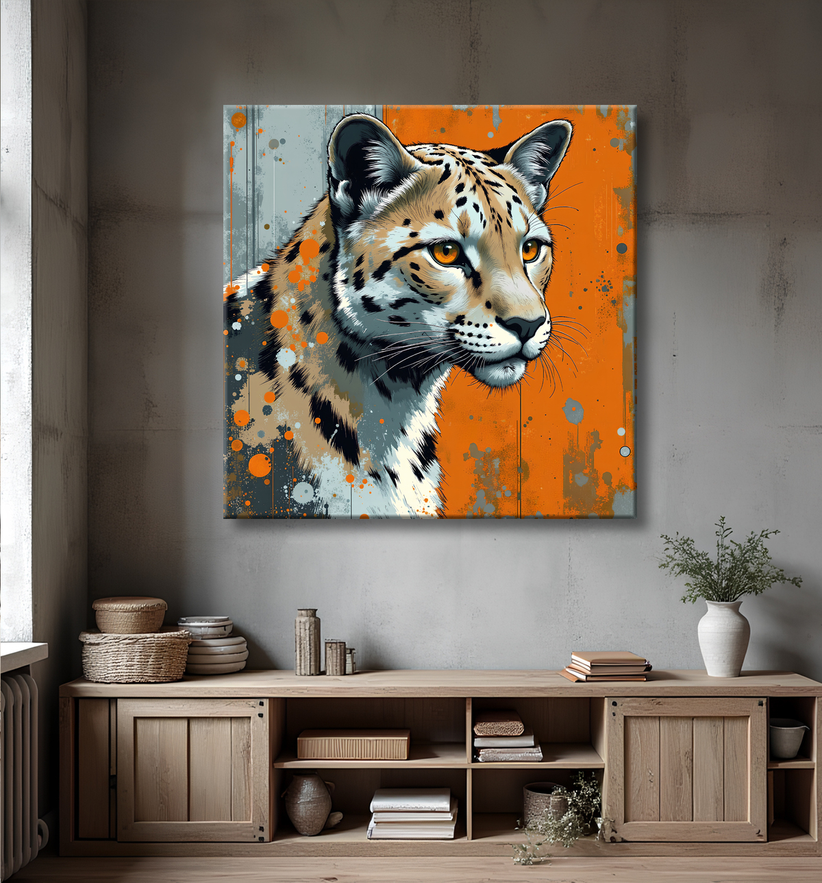 Tableau léopard moderne - Peinture animalière expressive et graphique avec decor