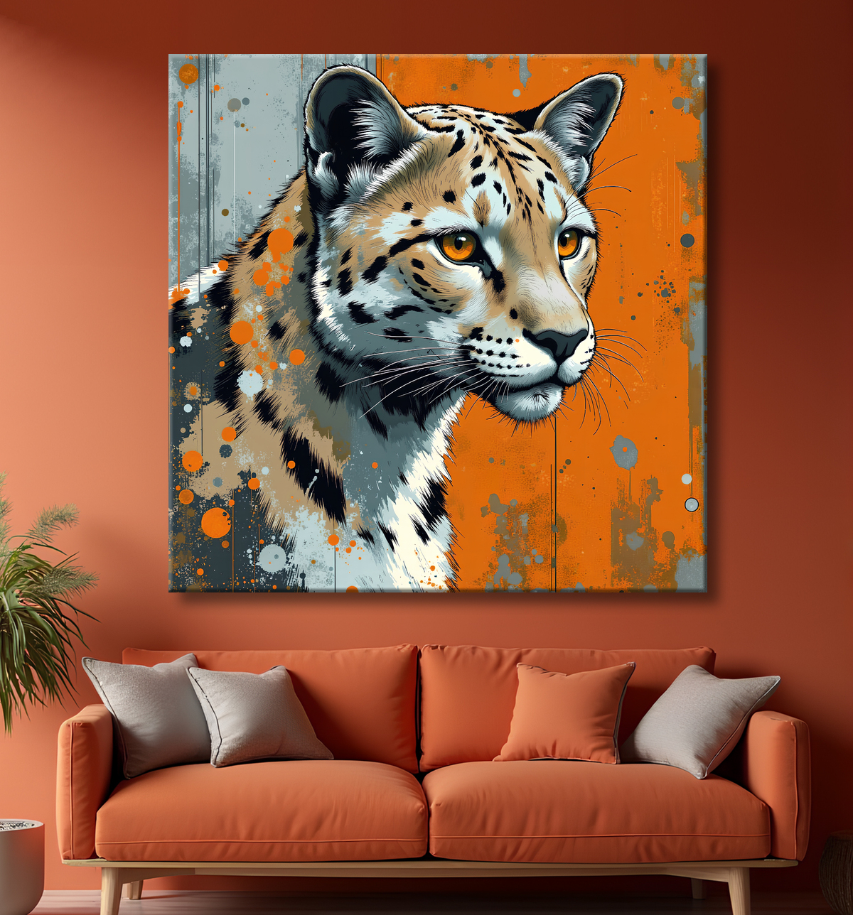 Tableau léopard moderne - Peinture animalière expressive et graphique avec decor