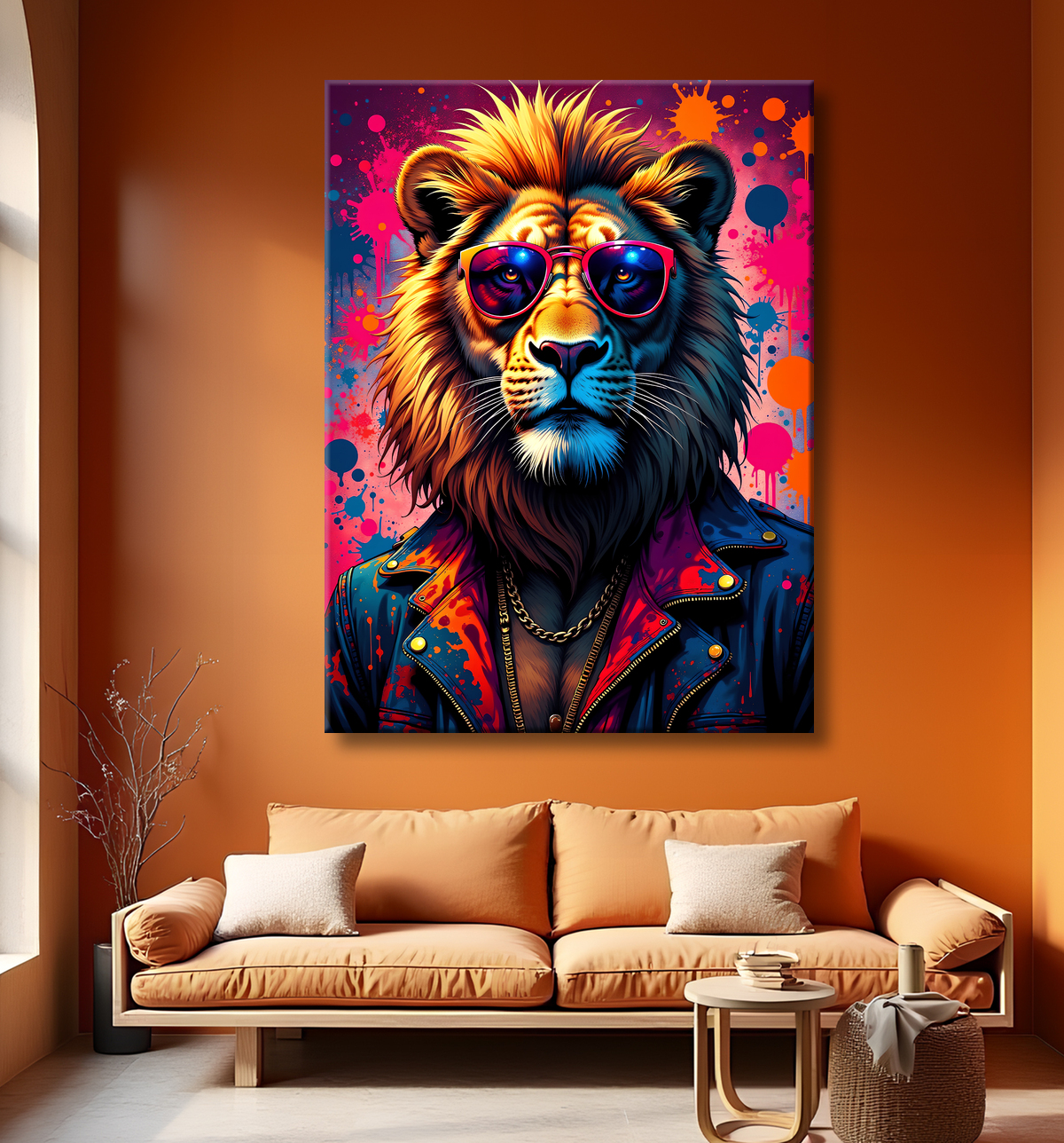 Tableau lion graffiti - Art mural urbain coloré et exclusif avec decor
