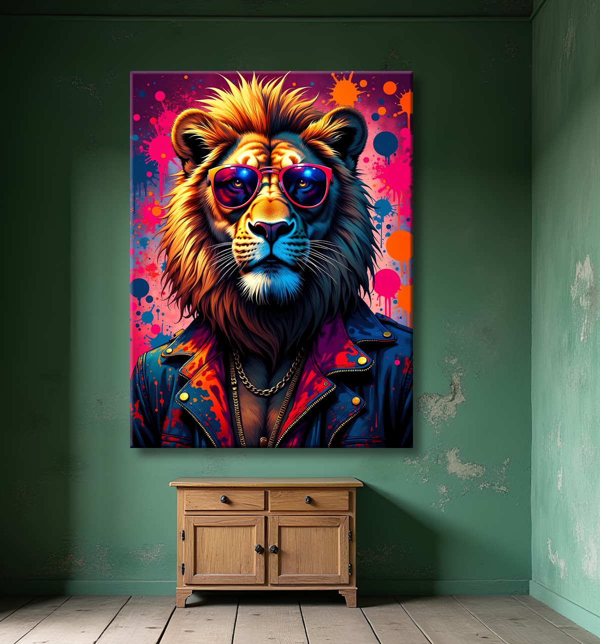Tableau lion graffiti - Art mural urbain coloré et exclusif avec decor