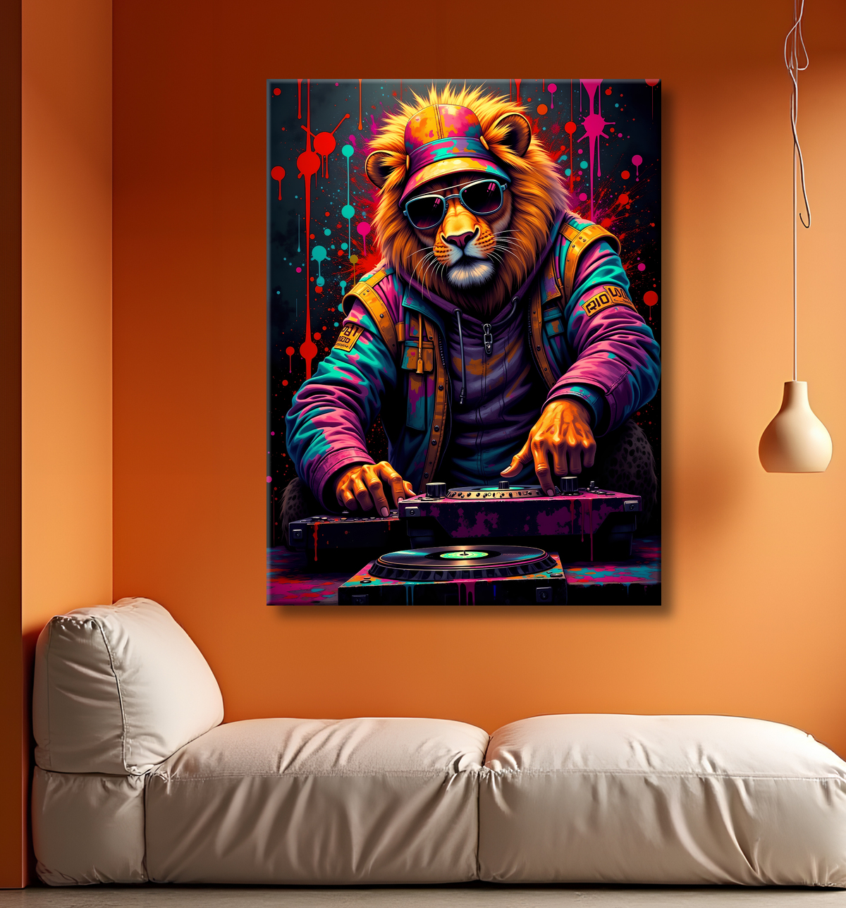 Tableau lion graffiti - Art mural urbain coloré et exclusif avec decor
