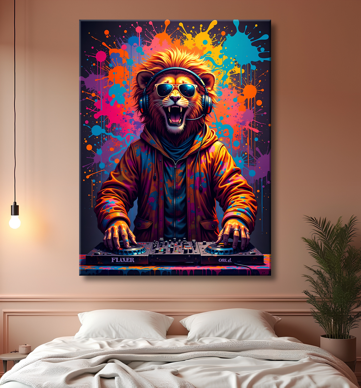 Tableau lion graffiti - Art mural urbain coloré et exclusif avec decor