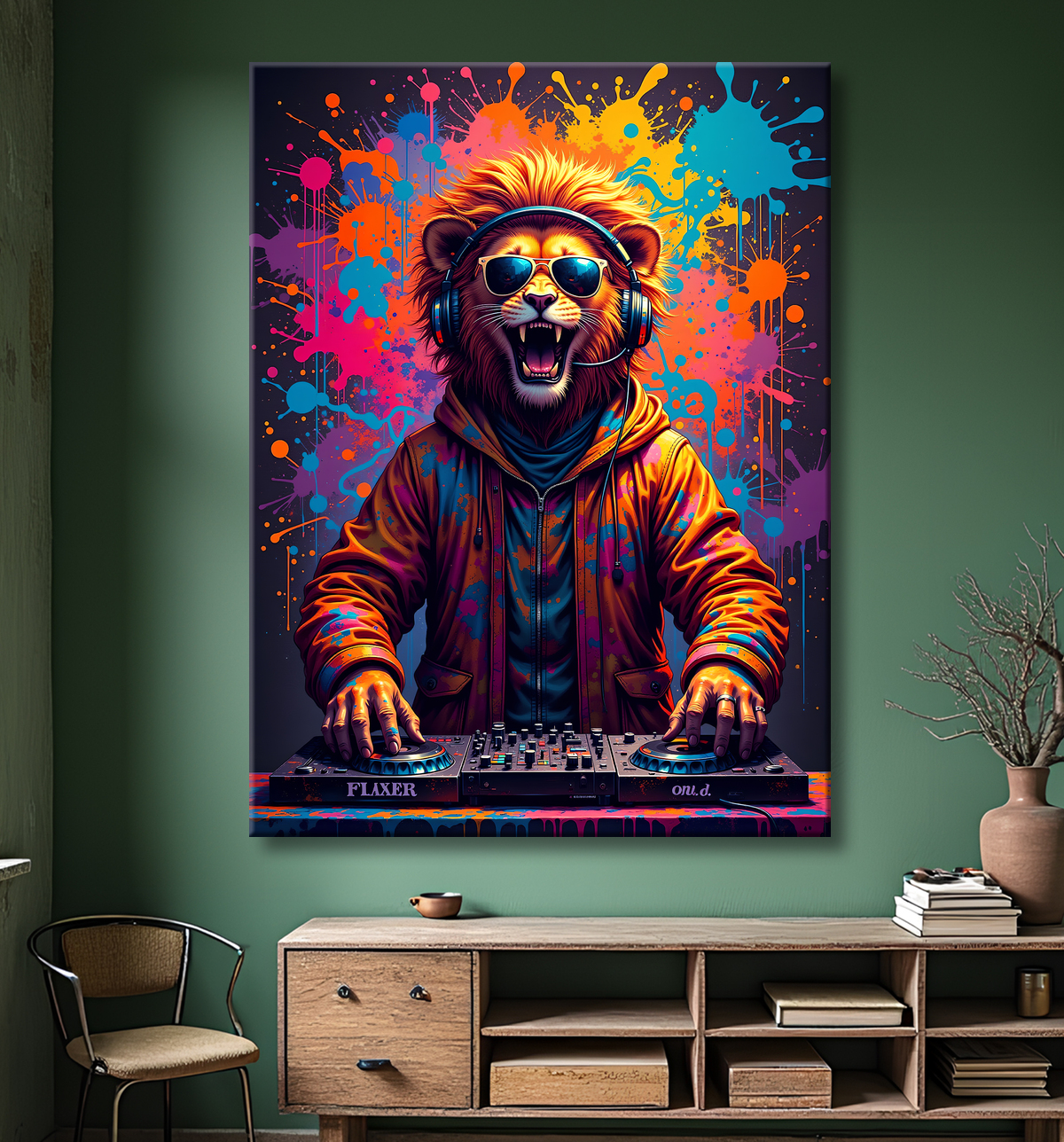 Tableau lion graffiti - Art mural urbain coloré et exclusif avec decor