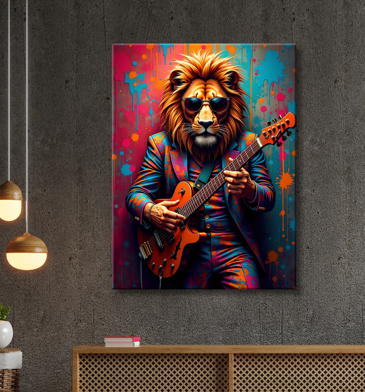Tableau lion graffiti - Art mural urbain coloré et exclusif avec decor