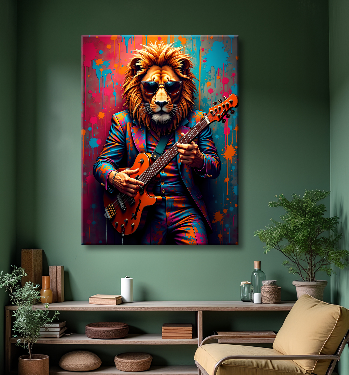 Tableau lion graffiti - Art mural urbain coloré et exclusif avec decor