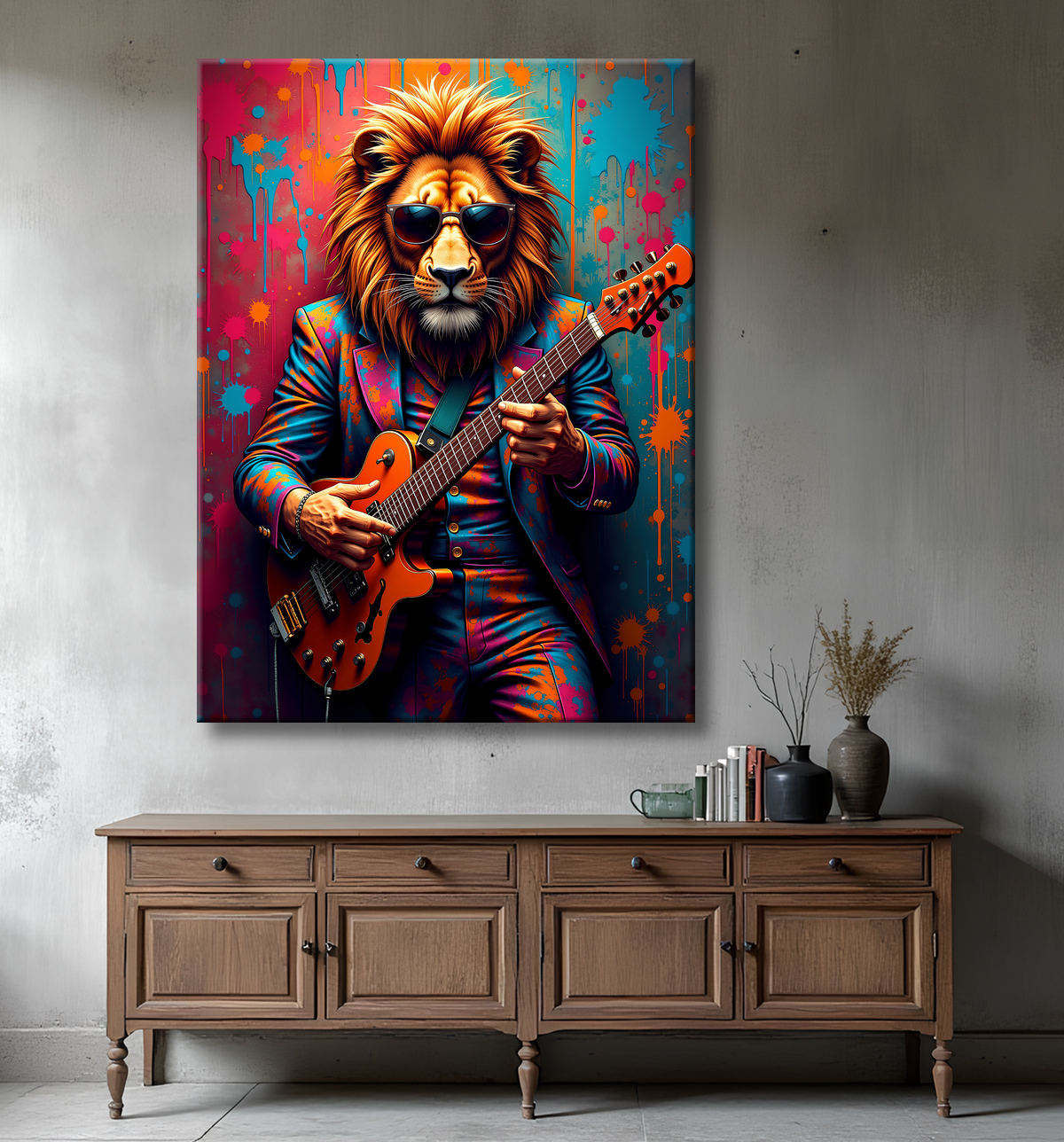 Tableau lion graffiti - Art mural urbain coloré et exclusif avec decor