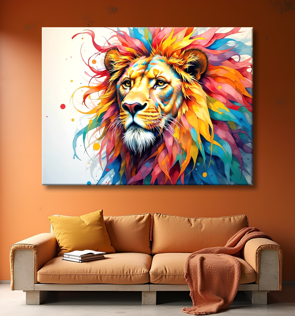 Tableau lion coloré - Portrait pop art graphique avec decor