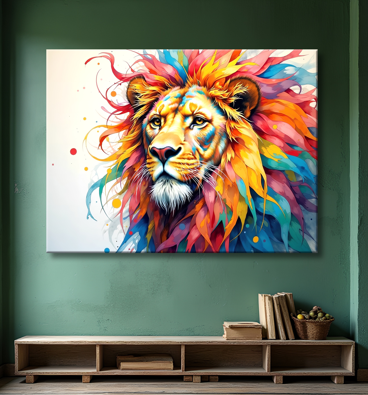 Tableau lion coloré - Portrait pop art graphique avec decor