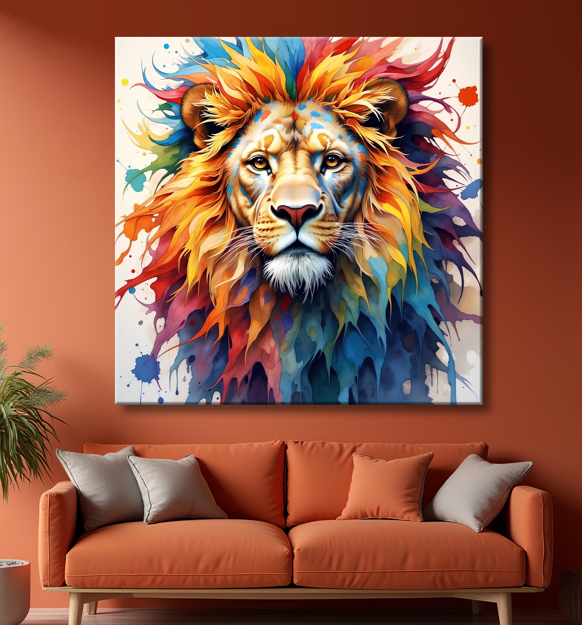 Tableau lion coloré - Portrait pop art graphique avec decor