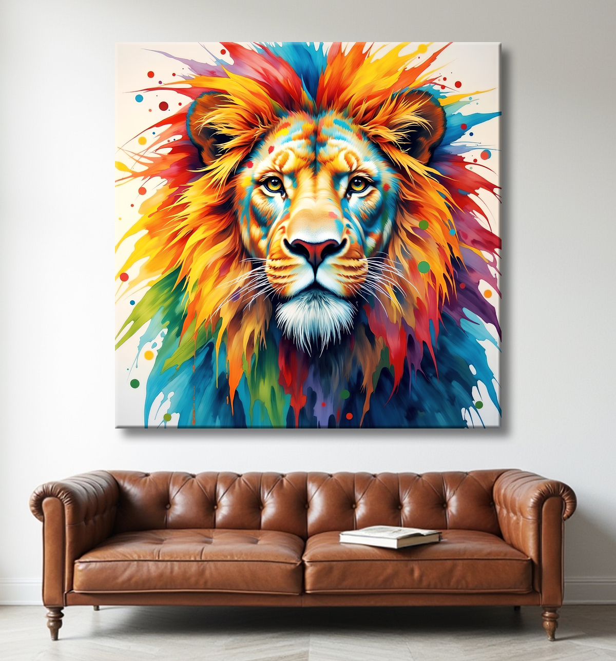 Tableau lion coloré - Portrait pop art graphique avec decor